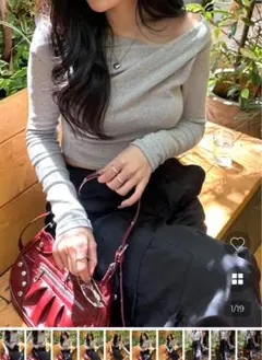 nugu シャーリングユニークオフショルダー