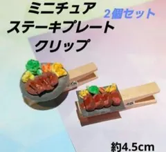 ミニチュアステーキプレートクリップ2個セット　フード　ハンドメイド　食品サンプル