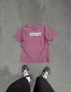 old stussy tシャツ センターロゴ 黒タグ フェード y2k短丈