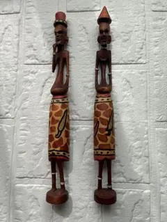 ケニア木彫り 人形 置物 2体セット アフリカンアート - メルカリ