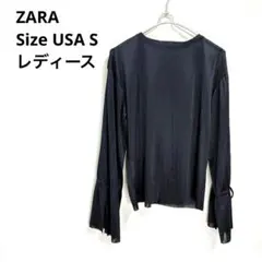 ZARA ザラ 袖 リボン シアー カットソー USA S M ブラック 黒のサムネイル