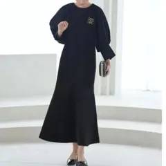 RUIRUE BOUTIQUE 構築スリーブマーメイドシルエットロングワンピ　黒