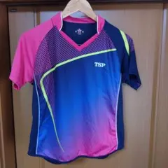 TSP Vネック半袖ウェア Lサイズ ネイビー/ピンク レディース