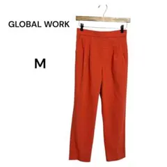 グローバルワーク　タック入り　ストレートパンツ　M レッド系　後ろゴム 春物