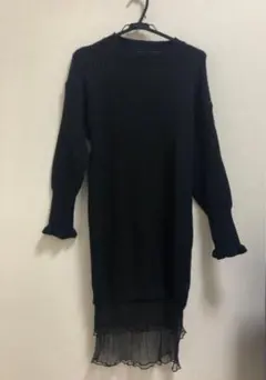 チュールブラックニットワンピース