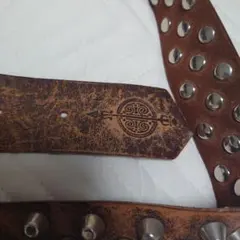 ブランド不明 スタッズベルト ブラウンレザーベルト 裏原系