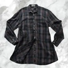 チェック柄長袖シャツ ピンタックシャツ ロング丈 カジュアル 古着 レトロ