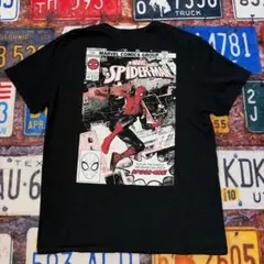 MARVEL スパイダーマン Tシャツ XL ブラック コミック バックプリント