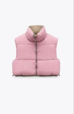 ZARA リバーシブル クロップドダウンベスト ピンク