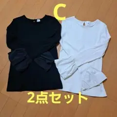 ホワイト ブラック　長袖　フレアスリーブ 　フリル袖　トップス 2点セット