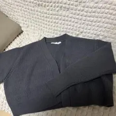ZARA グレー リブ編み 長袖カーディガン M