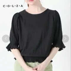 COLZAコルザ 裾シャーリングトップス M 五分袖　黒 ハニーズ