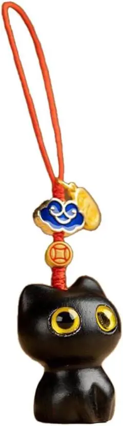 黒猫ストラップ ねこキーホルダー スマホストラップ 開運 金運 招き猫 お守り