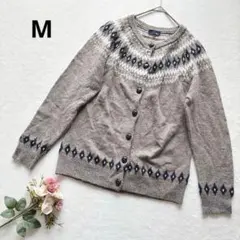 ノルディック柄 ニットカーディガン くるみボタン カジュアル M グレー系