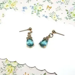 No.470☆雫×フラワー（ライトブルー） ピアス イヤリング マスクチャーム