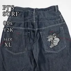 美品級 PJ'S SURF ダブルウエストワイドデニム 極太 隠しリベット XL