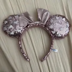 ミニーマウス耳カチューシャ ローズゴールド スパンコール