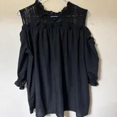 Tip Top レース切替 オフショルダー 五分袖 ブラウス ブラック Mのサムネイル