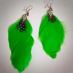 新品ビック羽ピアス◆green×dot
