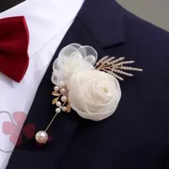 フォーマル ブローチ ラペルピン ホワイト ローズ コサージュ パール 上品