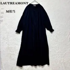 ロートレアモン シャツワンピース ロング丈 M相当 黒 シャーリング ハイネックのサムネイル