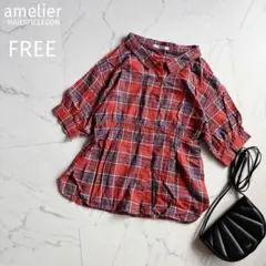 アメリエル【FREE】赤チェック♡半袖シャツ♡羽織り♡コットン100♡ゆったりのサムネイル