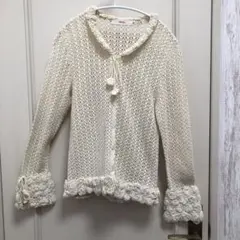 PINK HOUSE フラワーモチーフアイボリー カーディガン