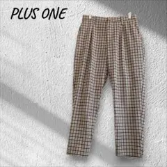 プラスワン チェック柄 ワイドパンツ サラサラ ゆったりシルエット 軽量 M