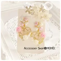 ハンドメイド ローズ ❤︎ ピンク ピアス風 ビジュー イヤーカフ