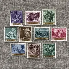 1254 【消印有：海外切手(スペイン)】 1962年 名画シリーズ 10種完