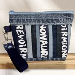 リメイクデニム　パッチワークポーチ　デニム