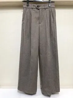 【裾上げ済】 GU ヘリンボーンタックワイドパンツ S ブラウン