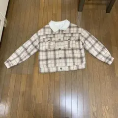 Lutiqueベージュ系チェック柄ボア襟ジャケットMサイズ