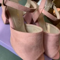 ピンク8cmヒール　スエード調サンダル