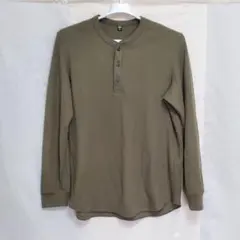 UNIQLO メンズ ヘンリーネック ワッフル カットソー カーキ XL表記