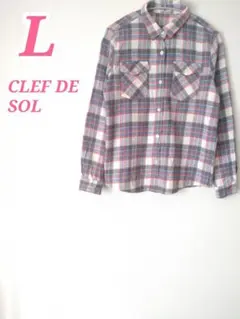 CLEF DE SOL チェック柄 長袖シャツ Lサイズ　カジュアルコーデ　大人のサムネイル