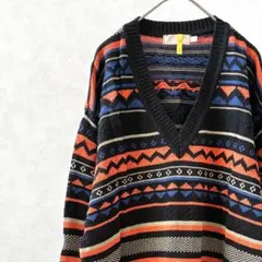 PATOS L'UOMO ニット セーター 長袖 Ｖネック ボーダー 古着
