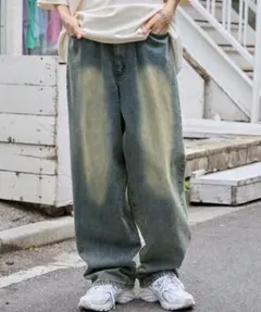 ヴィンテージライクオーバーダイワイドデニムパンツ
