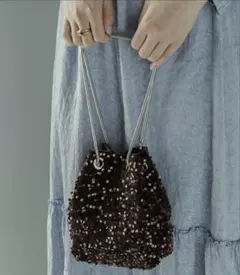 ショルダー巾着スパンコールバッグ