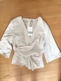 ZARA リネン ラップスタイル 五分丈ブラウス 未使用タグ付き　ザラ