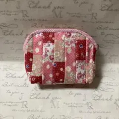 ハンドメイド　パッチワークポーチ　ピンク花柄