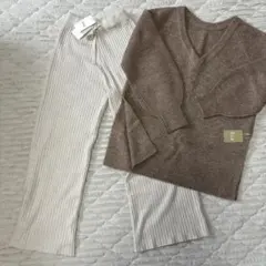Auntie Rosa Holidayリブニットパンツ＆sig Vネックニット