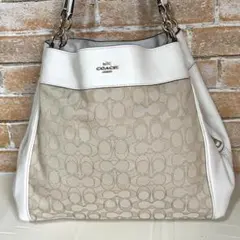 極美品✨コーチ レクシー ショルダーバッグ シグネチャー レザー 白 A4可