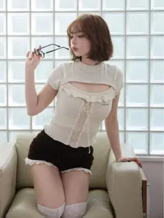 【新品未使用】Fleur frill knit tops（ivory） ANDMARY Fleur frill knit tops アイボリー - メルカリ