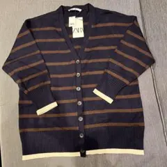 ★新品タグ付き★ZARA ネイビーとブラウンのストライプカーディガン S