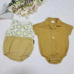 2点セット 80 マスタードカラー ロンパース