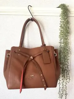 鑑定済 コーチ COACH ターンロックタイトートバッグ/レザー/無地/