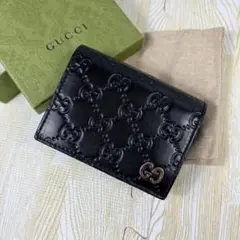 美品 付属品完備 Gucci グッチ 2つ折り財布 GG シマ ドリアン 黒