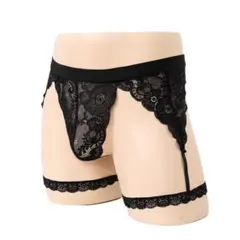 ♤新品♤【メンズガーターベルト付きレースTバック】勝負下着　ブラック　総レース