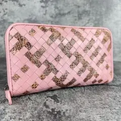 ボッテガヴェネタ イントレチャート アイヤーズ パイソン レザー ラウンド長財布